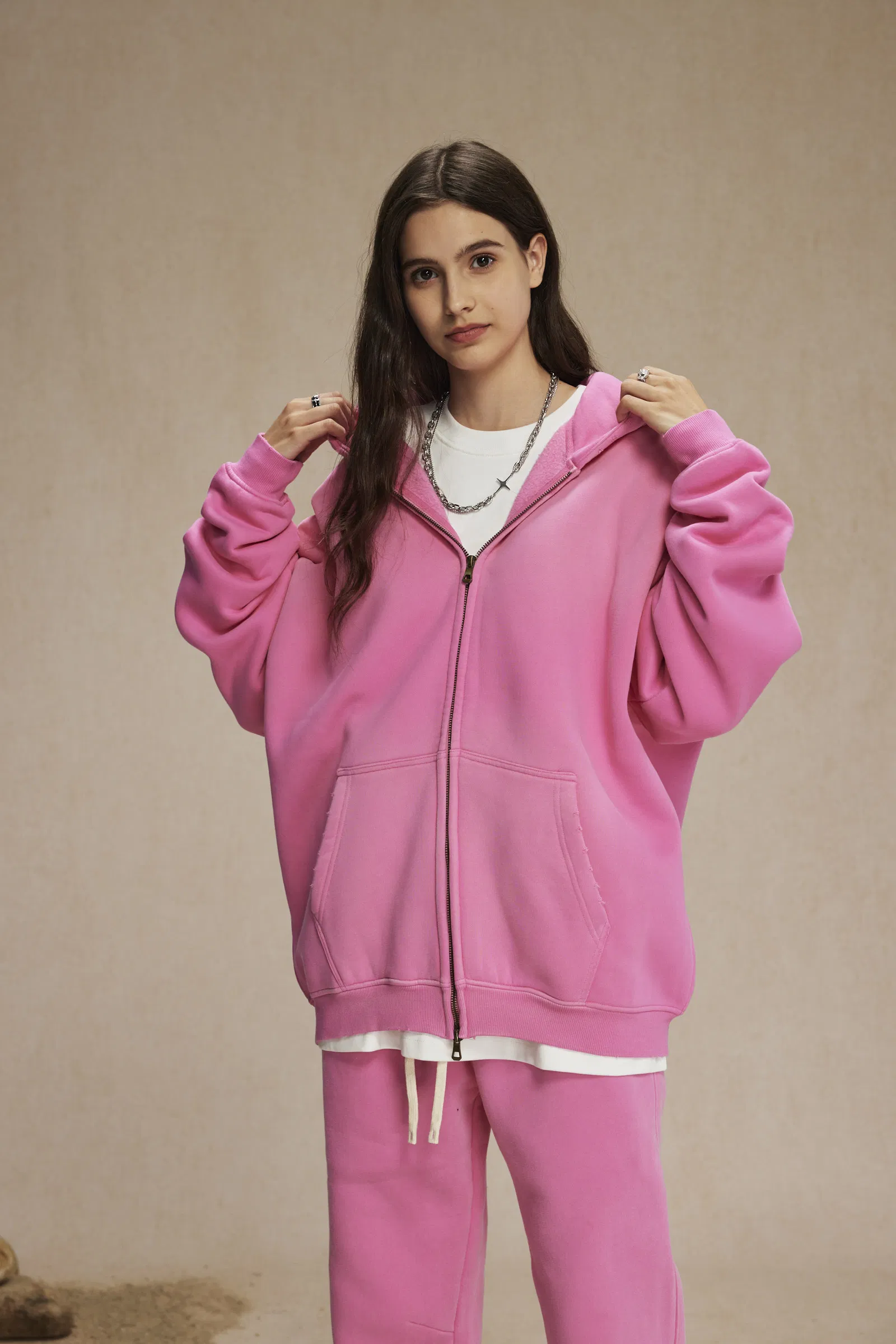 Fleece Lined Spray Wash Zip Hoodie Raw Edge Custom Logo Embroidery Bulk Wholesale Supply