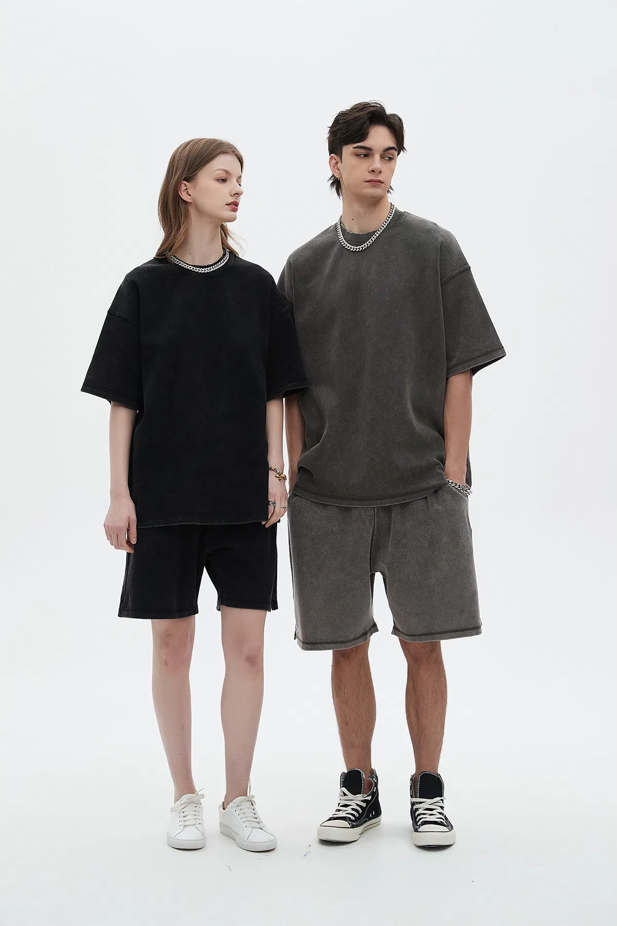 Pigment Washed Blank T-Shirt Supports Custom Logo Embroidery DTG Bulk Orders