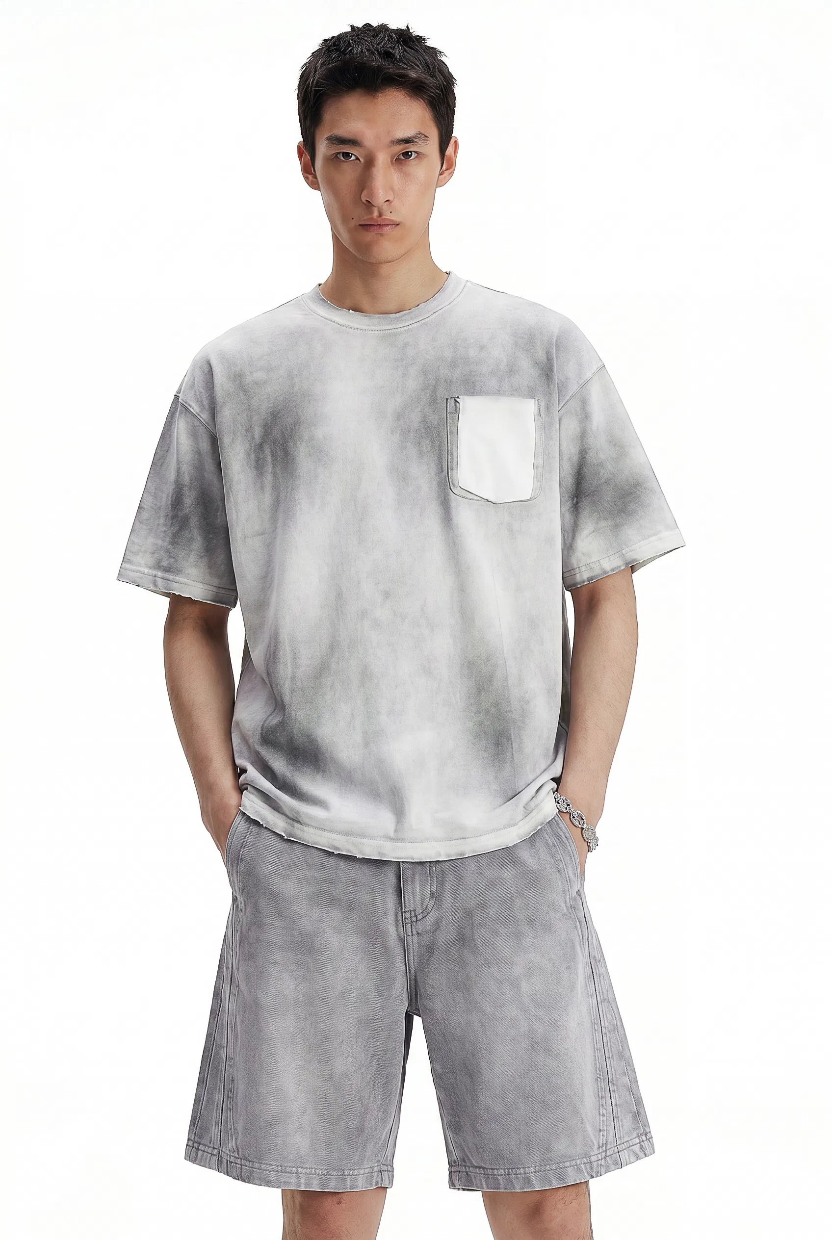 Neutral Tone Ombre Pocket Cotton Tee Allows Small Batch Custom Embroidery and DTG Service
