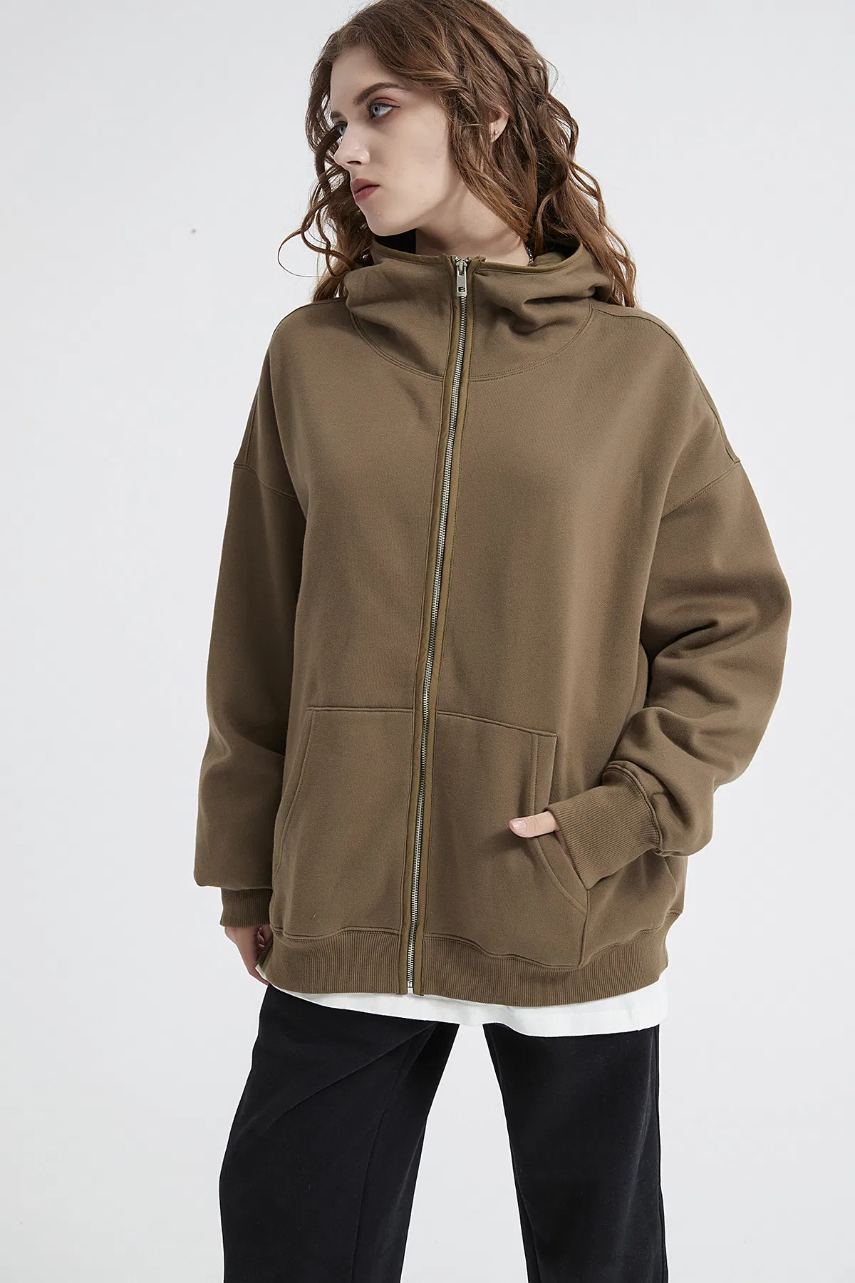 Custom Plain Oversized Zip Hoodie Logo Embroidery Dtf Bulk Factory Production