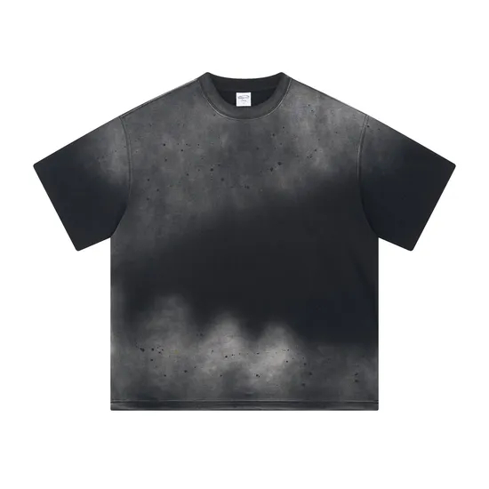 Vintage Stone Wash Spray Dyed Cotton Tee Support Brand Customization Embroidery and Digital Printing Service