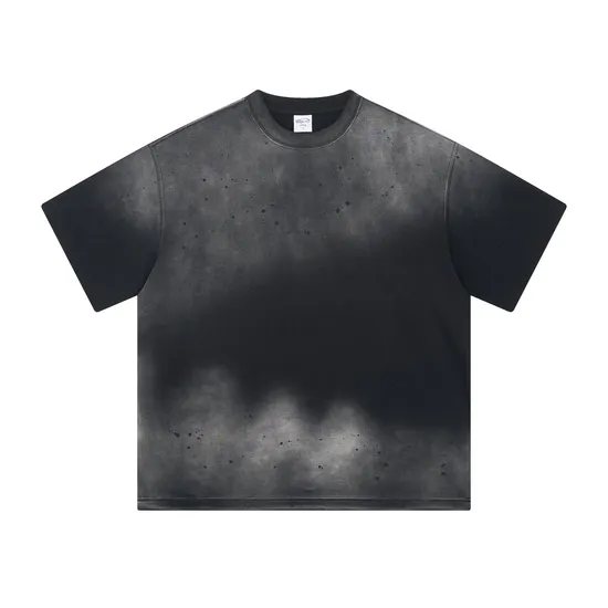 Vintage Stone Wash Spray Dyed Cotton Tee Support Brand Customization Embroidery and Digital Printing Service
