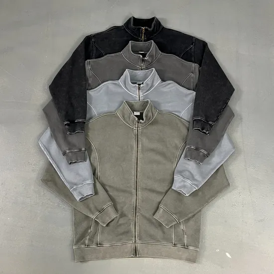 Premium Vintage Seamed Cotton Zip Jacket Custom Logo DTG Embroidery Bulk Reseller Supply