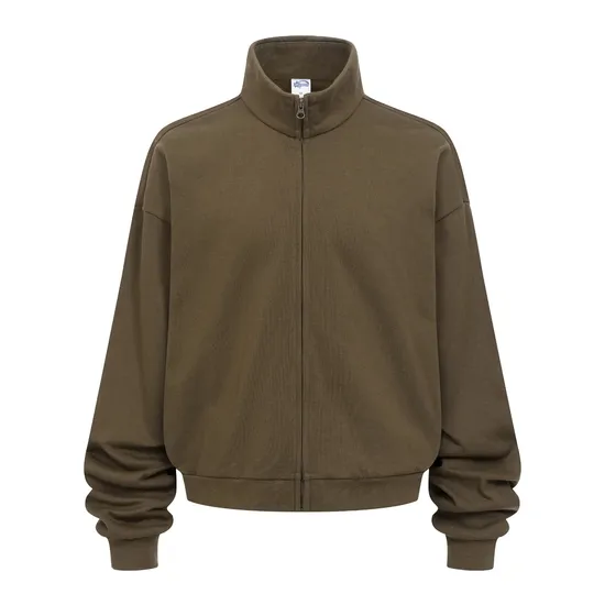 Streetwear Oversized Stand Collar Zip Jacket Custom Brand Logo Dtf Print for Retail Wholesale