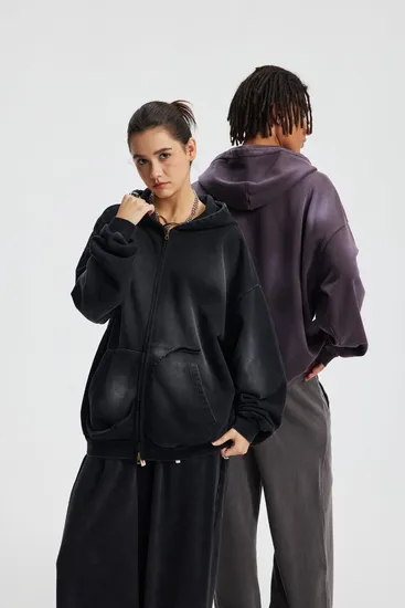 Vintage Sun Faded Zip up Hoodie Personal Custom Logo Factory Direct Bulk Sale