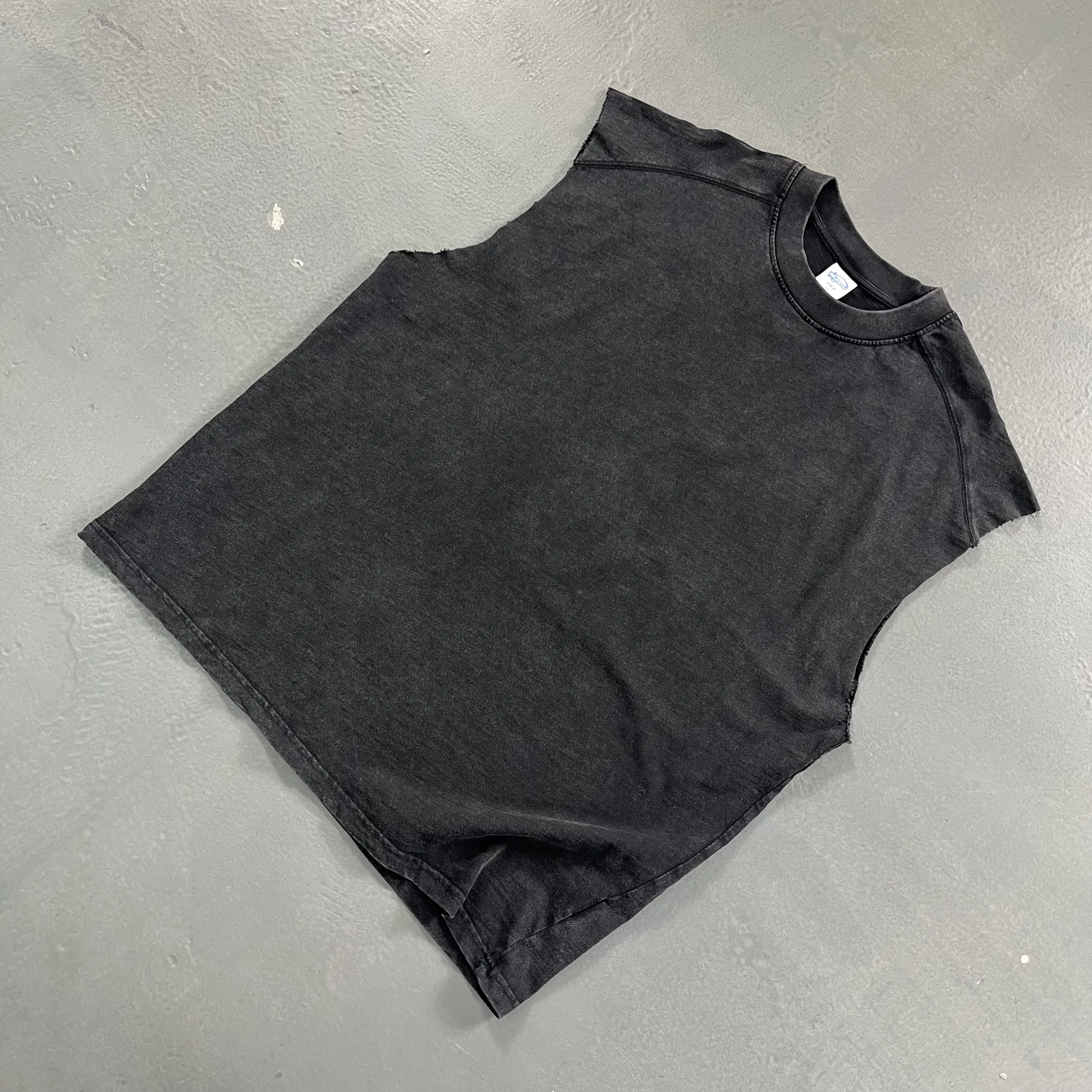 Distressed Washed Raw Cut Armhole Tank Top Streetwear Basic Sleeveless Tee