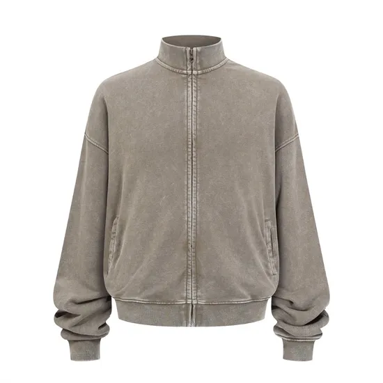Plain Unprinted Stand Collar Zip Cotton Jacket Custom Design Logo Dtf Bulk Factory Production