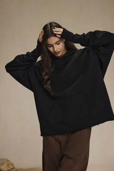 100% Cotton Cut Finger Cuff Hoodie Raw Hem Destroy Custom Logo Wholesale Service