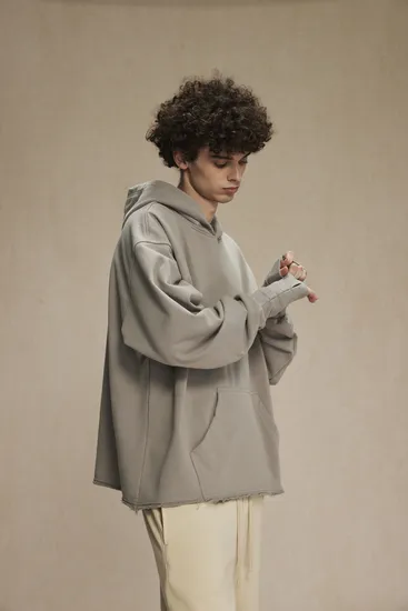 Heavyweight Washed Hoodie Finger Hole Cuff Custom DTG Print Stable Stock Bulk