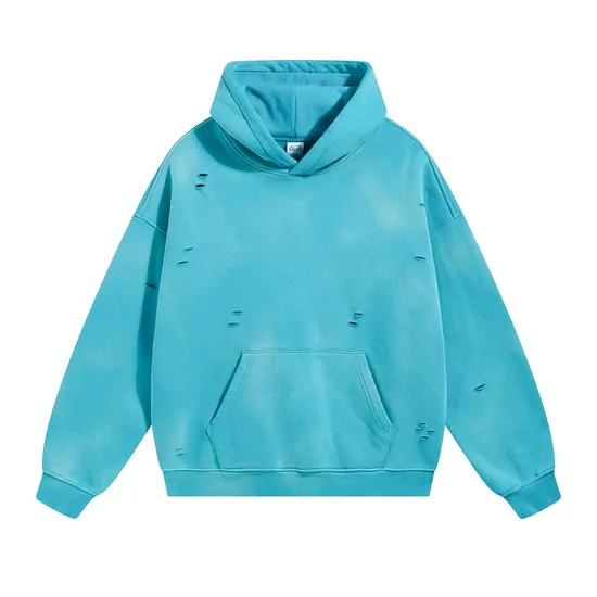 Spray Monkey Wash Distressed Fleece Hoodie Custom Logo Embroidery Dtf Bulk Wholesale